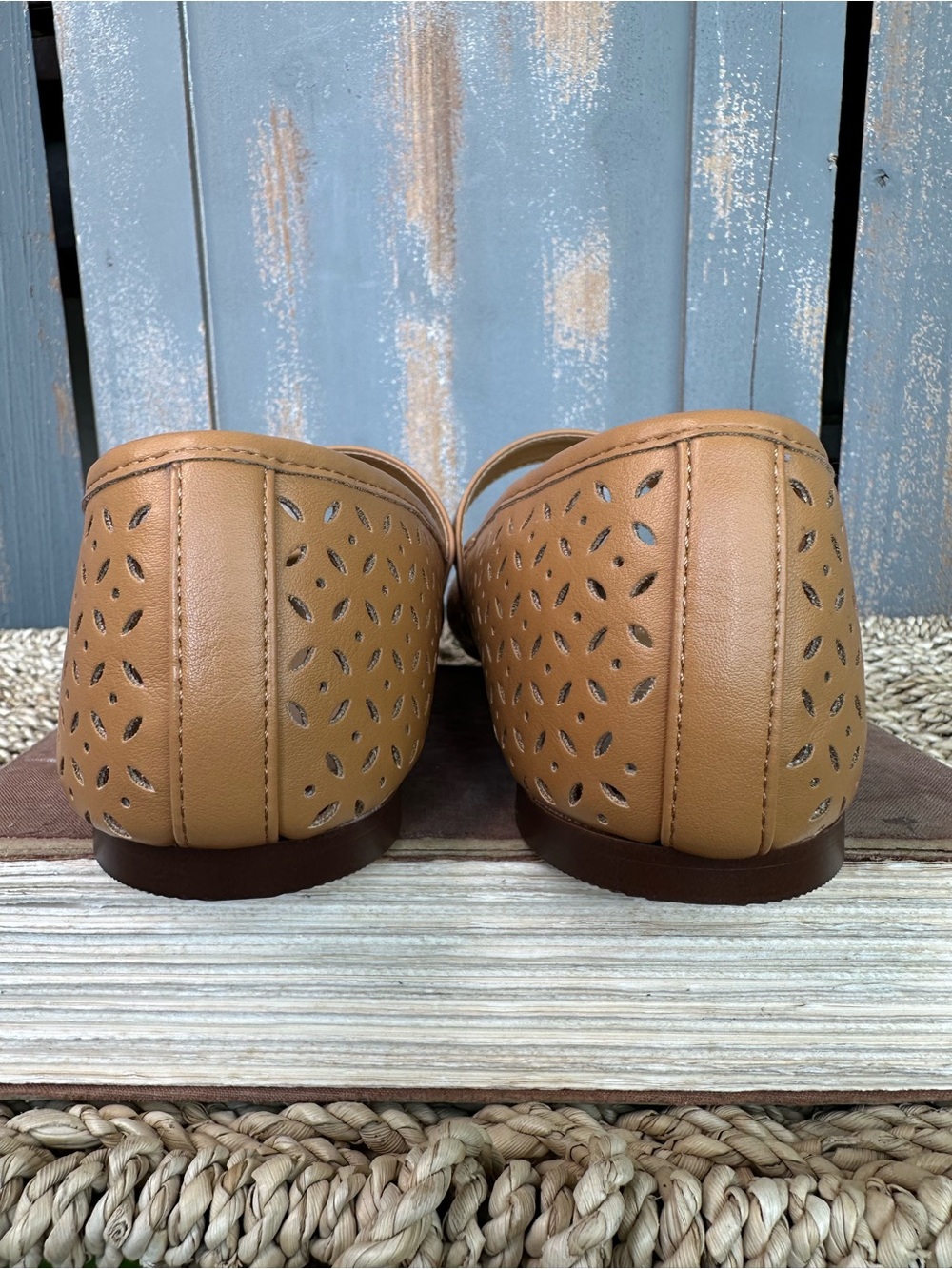 J. Crew Perforated Mary Jane Square Toe Flat Burnt Caramel Sz 9.5 NWOB - Picture 6 of 14